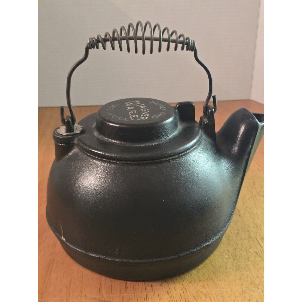 Vintage Wagner Ware Sidney O Cast Iron Tea Kettle Swivel Lid Coil Handle Clean